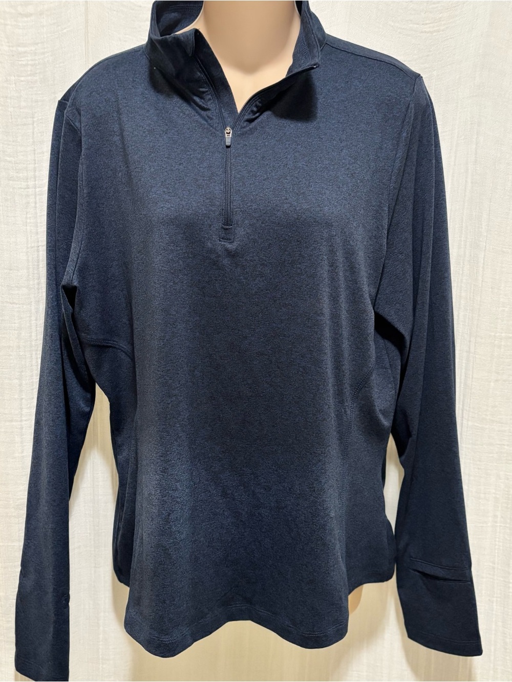 Quince Womens Blue Solid 1/4 Zip Mock Neck Long Sleeve Pullover Size L